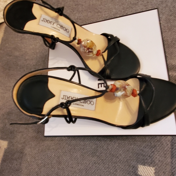 Jimmy Choo Shoes - JIMMY CHOO STRAPPY 4" HEELS BLACK STONES BUCKLE CLOSURE